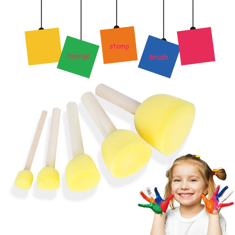 Household Wooden Handle Kid Brushes Child Educational DIY Painting Tool Sponge Painting Stamp